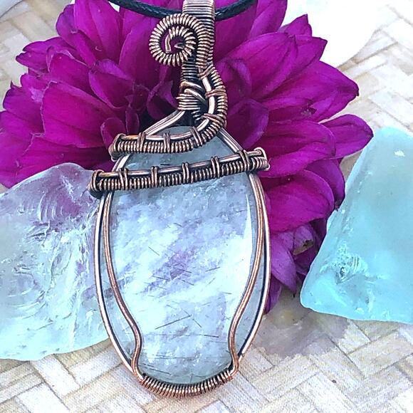 925 Sterling Black Rutilated Quartz Copper Pendant - Picture 1 of 5
